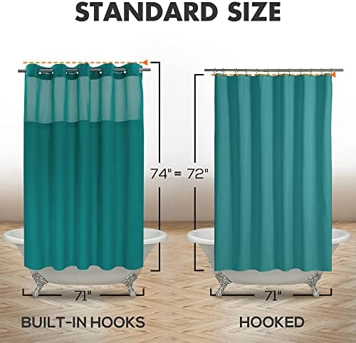 River Dream No Hook Shower Curtain with Snap-in Liner Set, Teal, 71x74