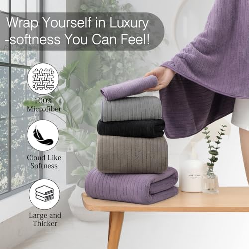 18 Piece Family Bath Towel Set Include 6 Bath Towels,6 Hand Towels and 6 Washcloths Soft Bathroom Towel with Hanging Loops,Highly Absorbent Quick Dry Towels Set for Bathroom,Hotel and Spa-Dark Purple