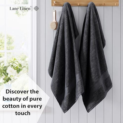 LANE LINEN Bath Towel Set Absorbent Quick Dry 100% Cotton 4 Piece - Black
