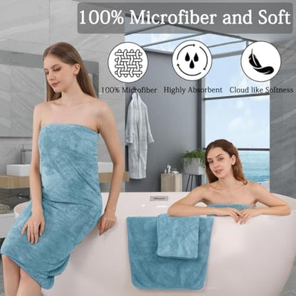 Hailea Luxury Bath Towels Set - 12 Piece (4 Large Bath Towels,4 Hand Towels,4 Washcloths), 100% Microfiber,Extra Absorbent Super Soft & Quick Dry,Complete Family Pack for Bathroom Gym Pool,Turquoise