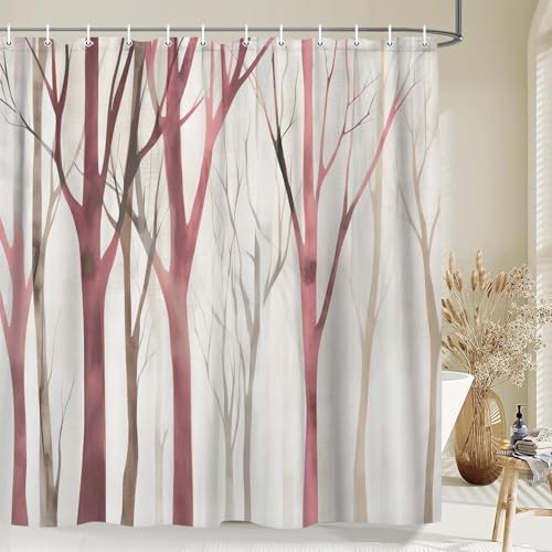 Birch Forest Abstract Shower Curtain Farmhouse Bathroom Decor 72X72 Inch