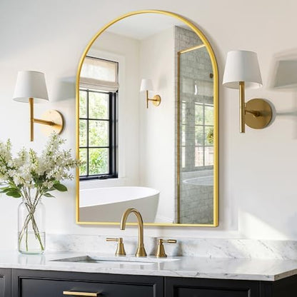 FGU Arched Bathroom Mirror for Over Sink 36"x24" Gold Vanity Mirror
