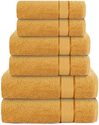 6 Piece Bath Towel Set, 2 Bath, 2 Hand, 2 Washcloths, Gold