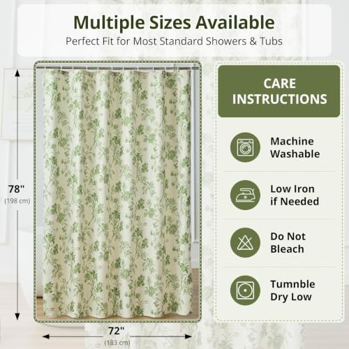 Warmstar Farmhouse Shower Curtain,Green Floral Shower Curtain for Bathroom Linen Look Vintage Shower Curtain with Weighted Hem,72" W x 78" L
