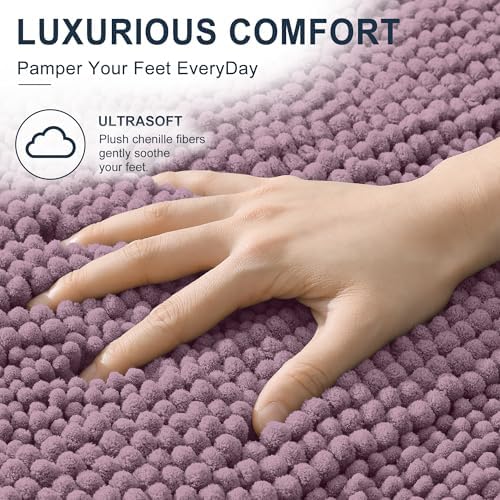 Smiry Thick Chenille Bathroom Runner Rugs 47x24, Soft Bath Mat, Deep Plum