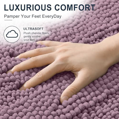 Smiry Thick Chenille Bathroom Runner Rugs 70x24, Soft Bath Mat, Deep Plum