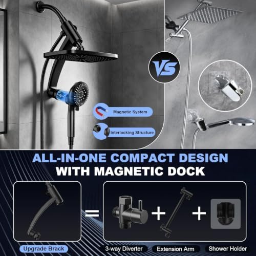 12 Inch High Pressure Rainfall Shower Head Combo,9 Settings Handheld Shower