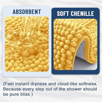 Grandaily Chenille Striped Bathroom Rugs 47x20, Extra Thick and Soft Absorbent Bath Mats, Rubber Backing, Plush Shaggy Shower Carpet, Machine Wash Dry, Bath Rug for Bathroom, Light Yellow