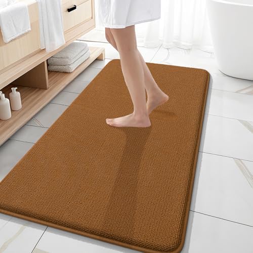 OLANLY Memory Foam Bathroom Runner Rugs 47x20, Absorbent Long Mat, Ochre