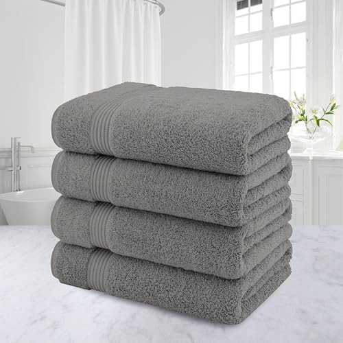 American Veteran Towel, 100% Cotton Turkish Bath Towels for Bathroom 4 Pack, 27x54 Extra Large Premium Soft Drying Bathroom Towels, Light Grey