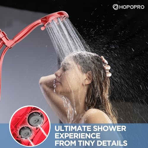 HOPOPRO High Pressure Handheld Shower Head Set with 6 Settings, Ferrari Red