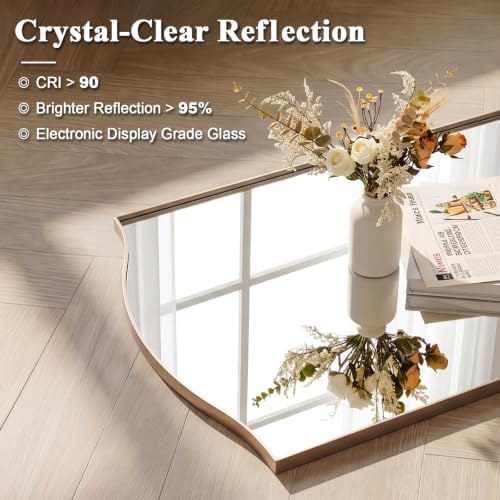 ANDY STAR 24x36 Inch Champagne Bronze Scalloped Mirror for Bathroom