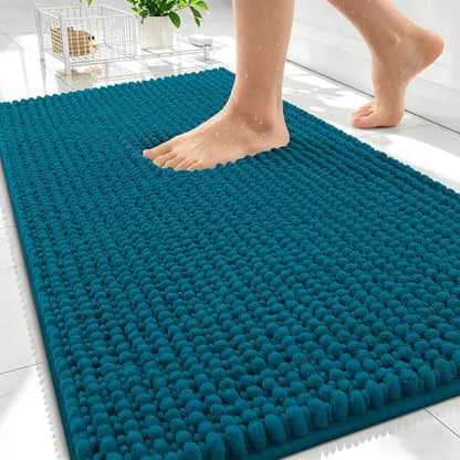 OLANLY Thick Chenille Absorbent Bathroom Rugs Mat 34x21, Peacock Blue