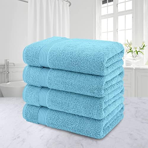 American Veteran Towel 100% Cotton Turkish Bath Towels for Bathroom 4 Pack, 27x54 Extra Large Premium Soft Drying Bathroom Towels, Sky Blue