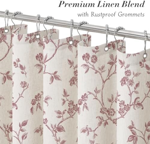 MitoVilla Pink Linen Floral Shower Curtain for Bathroom, 72 x 72