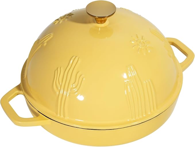 Flavehc Cast Iron Bread Oven With Cloche Lid for Baking - Yellow Enameled Dutch Oven With Dome Lid for Sourdough - 5 qt