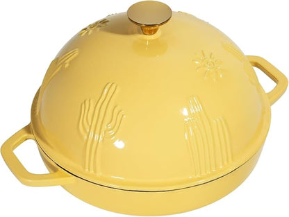 Flavehc Cast Iron Bread Oven With Cloche Lid for Baking - Yellow Enameled Dutch Oven With Dome Lid for Sourdough - 5 qt
