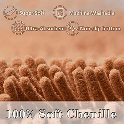Bathroom Rugs Sets 3 Piece Non Slip Extra Absorbent Shaggy Chenille Batroom Rugs and Mats Sets, Soft & Dry Bath Rug/Mat Sets for Batroom Washable Carpets
