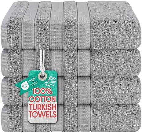 American Soft Linen Salem 100% Cotton Turkish 4 Piece Bath Towels for Bathroom, 600 GSM Soft Absorbent Quick Dry Bath Towel Set, Light Cool Grey