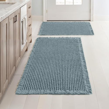 MIULEE Set of 2 Waffle Bathroom Rugs Dusty Blue Bath Mat 17"x24"+18"x30"