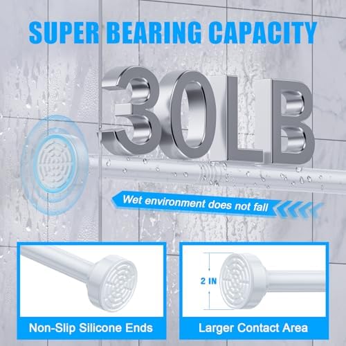 TEECK Shower Curtain Rod, 32-43 inch Adjustable Spring Tension Curtain Rod, Never Rust Anti-Slip Shower Curtain Rod for Bathroom, No Drilling, Never Collapse, Easy to Use, White