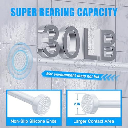 TEECK Shower Curtain Rod, 32-68 inch Adjustable Spring Tension Curtain Rod, Never Rust Anti-Slip Shower Curtain Rod for Bathroom, No Drilling, Never Collapse, Easy to Use, White