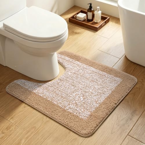 Toilet Rug U-Shaped 24x19 Washable Non Slip, Soft Absorbent Bath Mat Beige