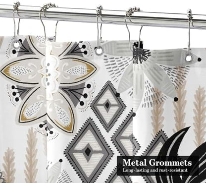 Boho Floral Shower Curtain, White Botanical Fabric Curtain, 72 x 72