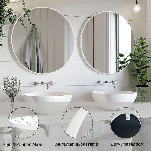 Sunniry White Bathroom Mirror 30 inch, 2 Pack Wall Mirror,Matte Metal Frame