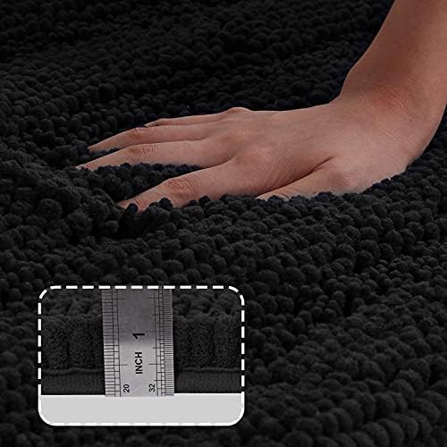 2-Piece Bathroom Rug Set with U-Shaped Mat, Soft Absorbent Chenille, Black