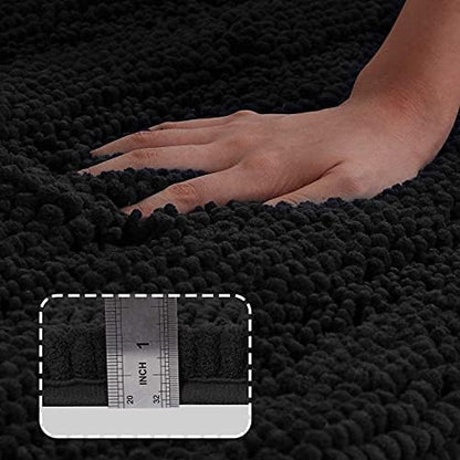 2-Piece Bathroom Rug Set with U-Shaped Mat, Soft Absorbent Chenille, Black