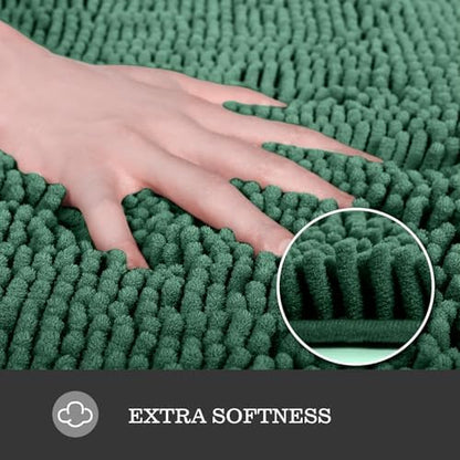 Yeaban Chenille Dark Green Bathroom Rug 17"x24", Non-Slip Rubber Backing