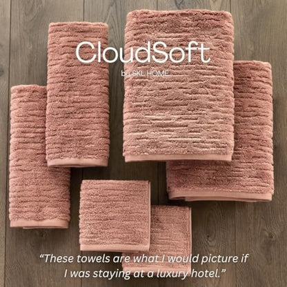 SKL Home CloudSoft Washcloth Set, 4-Piece, 100% Cotton Luxury, Clay
