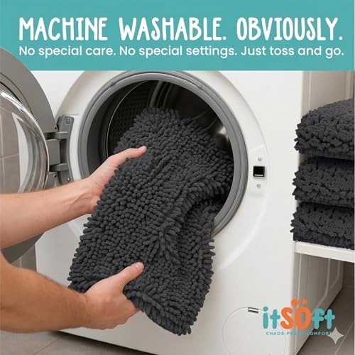 Extra-Large Chenille Bath Mats 61"x31", Plush Absorbent Quick Dry, Soft & Machine Washable, Non Slip Carpet for Bathroom, Thick Bathroom Rugs, Shower Restroom Rug Mat, Alfombras De Bano, Bathrugs