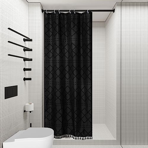 Siiluminisoy Small Stall Shower Curtain Black Fabric Shower Curtain 36 x 72 Half Size Tufted Texture Striped Textured Minimalist Cloth Shower Curtains for Bathroom