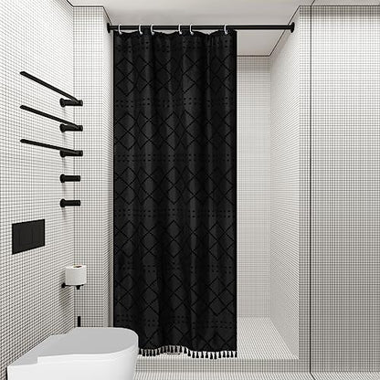 Siiluminisoy Small Stall Shower Curtain Black Fabric Shower Curtain 36 x 72 Half Size Tufted Texture Striped Textured Minimalist Cloth Shower Curtains for Bathroom