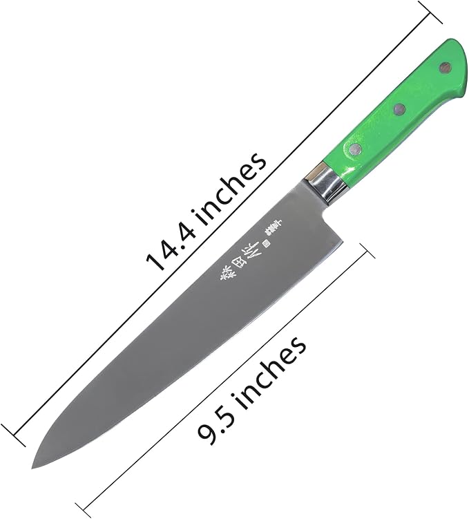 Japanese Chef Knife 9.5 inches, Professional Sushi Knife with Green Ergonomic Handle for Household or Work