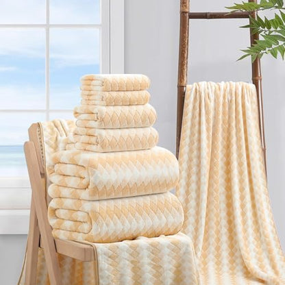 8 Piece Bathroom Towel Set |2 Oversized Bath Towels,2 Hand Towels,4 Washcloths| 600GSM Soft Hotel Towel Set Extra Large Bath Sheet for Bathroom,Highly Absorbent Quick Dry Bath Towel Collections,Beige
