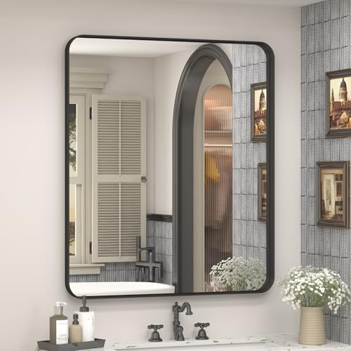 24x28 Inch Black Metal Framed Bathrrom Mirror for Wall