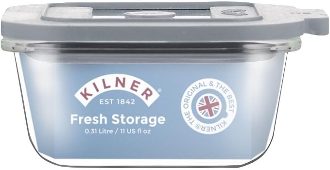 Kilner Fresh Storage 0.31 Litre Airtight Glass Container Durable Leakproof Lid with Vacuum Seal for Food Storage Leftovers Snacks Meal Prep Batch Cooking