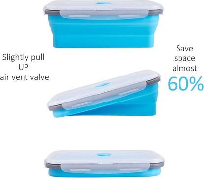 Collapsible Food Storage Containers with Airtight Lid & Air Vent, 40.5 oz, Kitchen Stacking Silicone Collapsible Meal Prep Container Set for Leftover, Microwave Freezer Dishwasher Safe, Blue, Set of 4