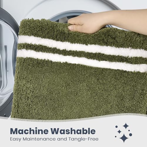 PURRUGS Bathroom Rug, Bath Mat, 20" x 24" U-Shaped, Olive Green