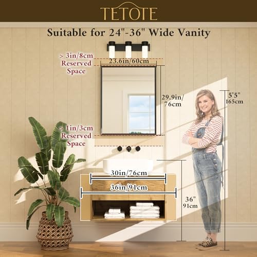 TETOTE Black Bathroom Mirror for Over Sink 24" x 30" Matte Black Rectangle Beveled Framed Bathroom Vanity Mirror, Tempered Glass, Shatterproof, Stronger Frame, Modern Farmhouse Bedroom, Entryway