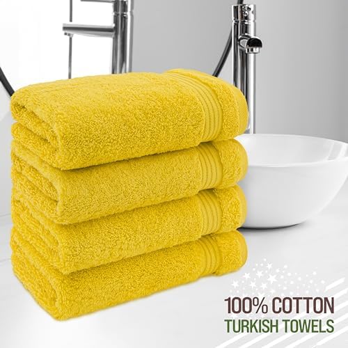 American Veteran Towel, Hand Towels for Bathroom Set of 4, 100% Cotton Turkish Hand Towel Sets, Soft Hand Face Towels, Yellow Hand Towels