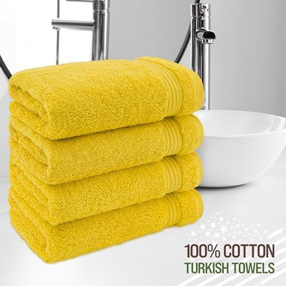 American Veteran Towel, Hand Towels for Bathroom Set of 4, 100% Cotton Turkish Hand Towel Sets, Soft Hand Face Towels, Yellow Hand Towels