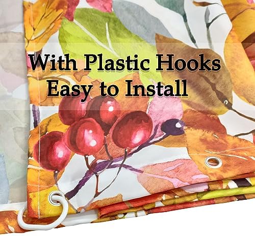 Fall Pumpkin Shower Curtains for Bathroom, Thanksgiving Teal Eucalyptus Leaves Watercolor Pumpkins Farmhouse Rustic Vintage Boho Bathroom Decor Set, Waterproof Fabric Polyester with Hooks 72x84 White