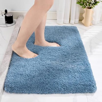 Disolla Blue Bathroom Rug 20x32 - Non-Slip Plush Thick Bath Mat, Highly Absorbent & Ultra Soft Fluffy Floor Mat, Machine Washable for Shower and Tub