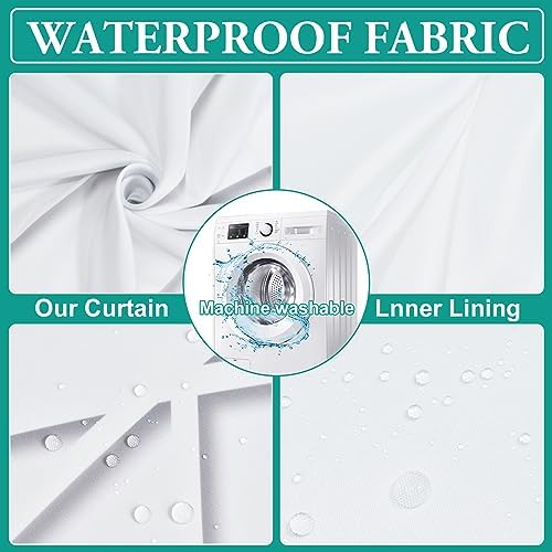LXBNI No Hook Shower Curtain with Liner, Grey Shadow, 71 x 74 Inch