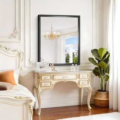 Bathroom Mirror, 36 x 30 inch Brushed Black Rectangle Mirror, 0.6" Thickened Deep Metal Frame Rectangular Vanity Mirror for Over Sinks, Tempered Glass, Antirust, Horizontally or Vertically