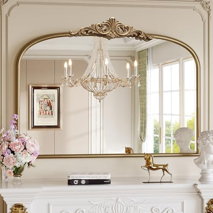 Mantel Mirror, 30" Lx40 W Antique Gold Arched Wall Mirror